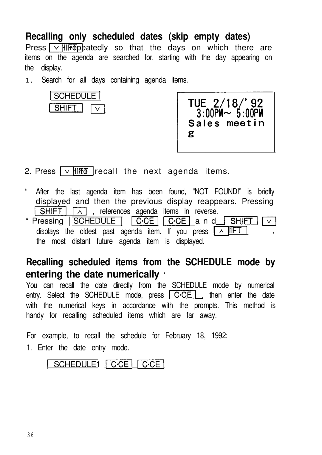 Sharp ZQ-2200, ZQ-2400, ZQ-2000 manual 3OOPW 5OOPM, Recalling only scheduled dates skip empty dates 