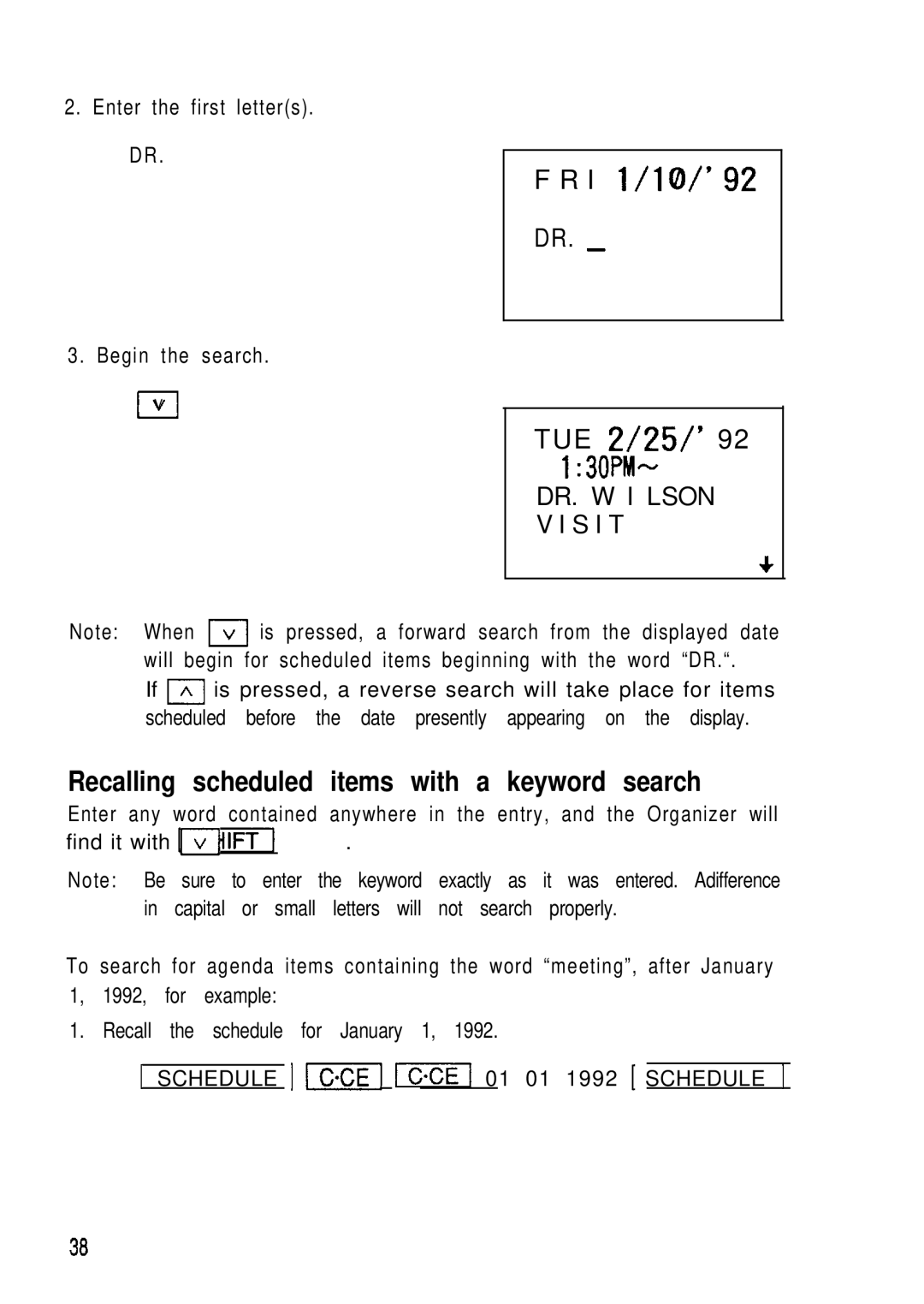 Sharp ZQ-2000, ZQ-2200, ZQ-2400 manual DR. W I Lson S I T, Recalling scheduled items with a keyword search 