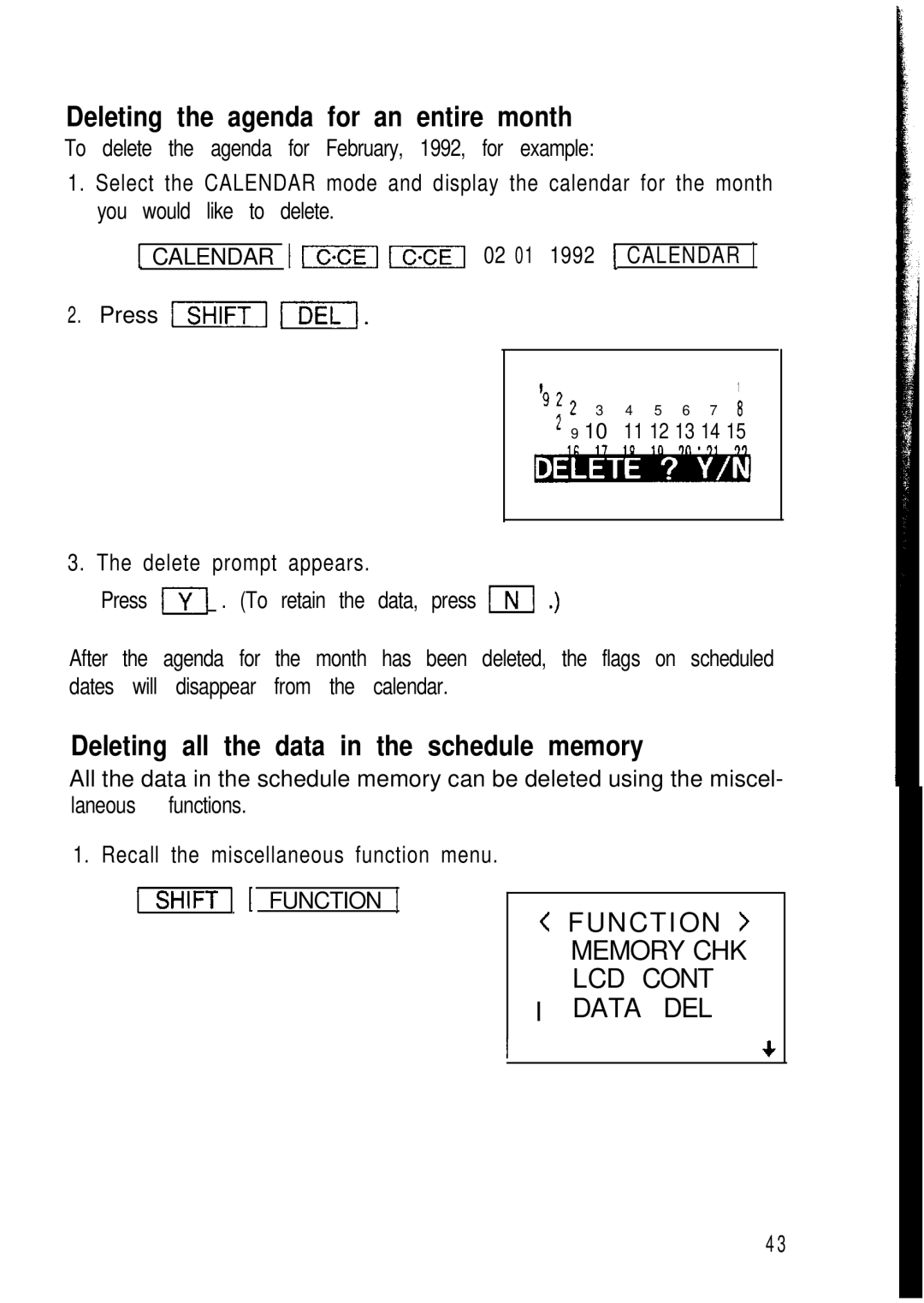 Sharp ZQ-2400, ZQ-2200, ZQ-2000 manual Deleting the agenda for an entire month, Deleting all the data in the schedule memory 