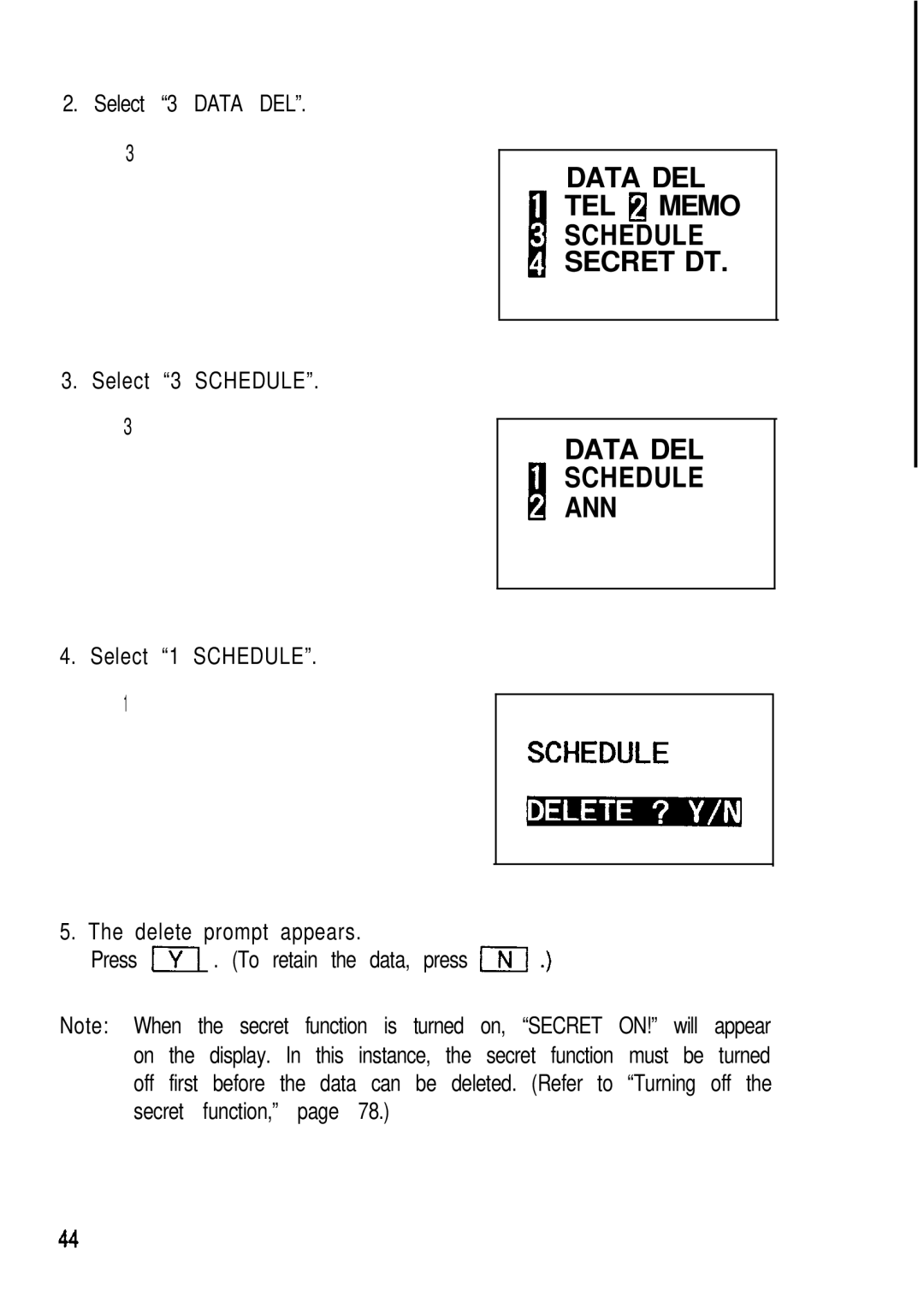 Sharp ZQ-2000, ZQ-2200, ZQ-2400 manual Data DEL TEL 1 Memo Schedule Secret DT, Ann 