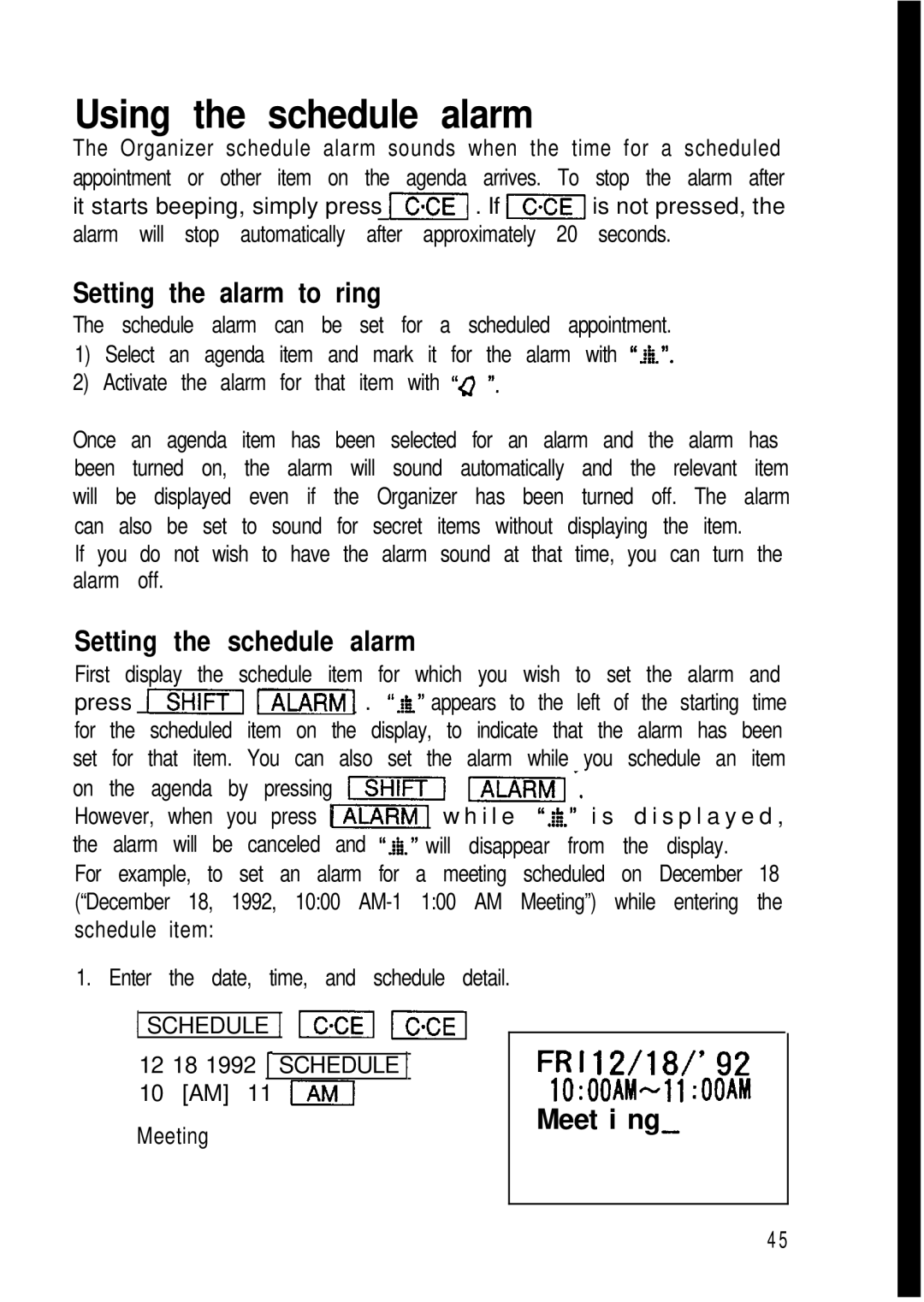 Sharp ZQ-2200, ZQ-2400, ZQ-2000 manual Using the schedule alarm, Setting the alarm to ring, Setting the schedule alarm 