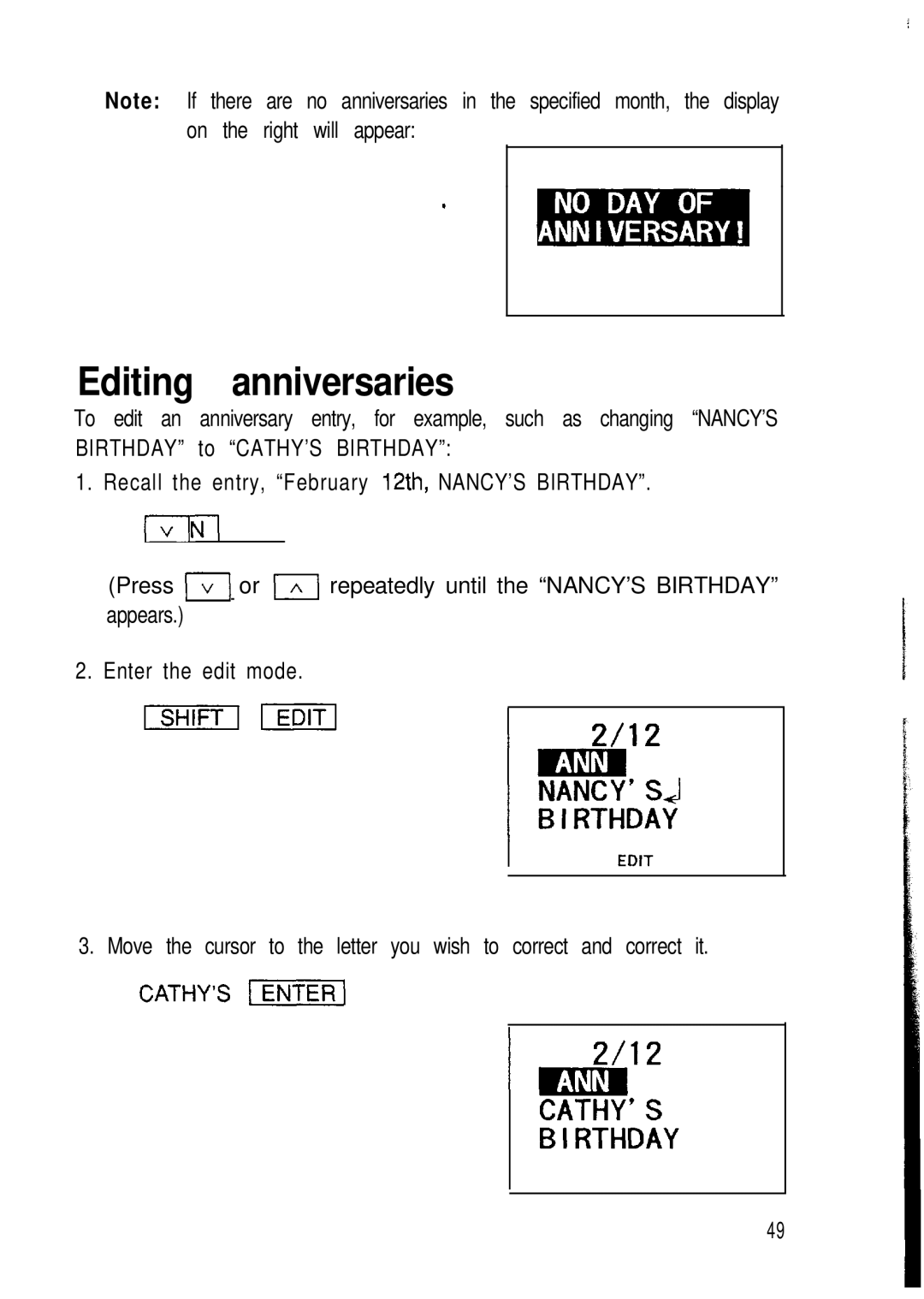 Sharp ZQ-2400, ZQ-2200, ZQ-2000 manual Editing anniversaries 