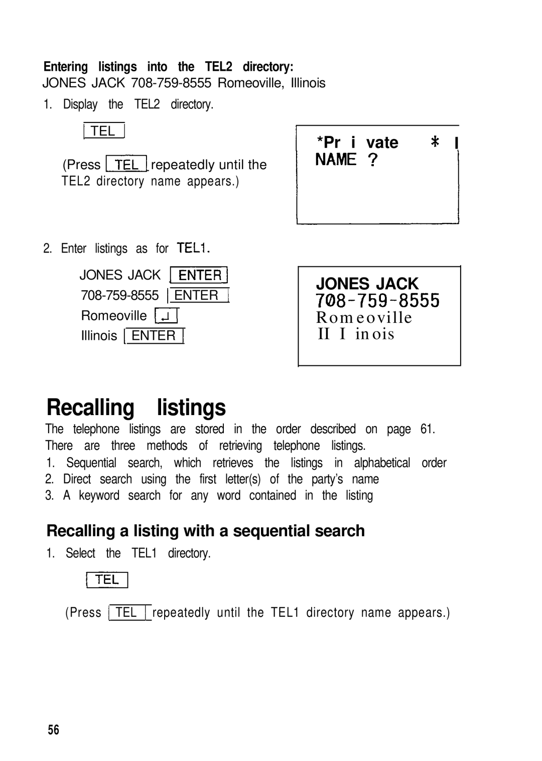 Sharp ZQ-2400, ZQ-2200, ZQ-2000 Recalling listings, Pr i vate, Jones Jack, Recalling a listing with a sequential search 