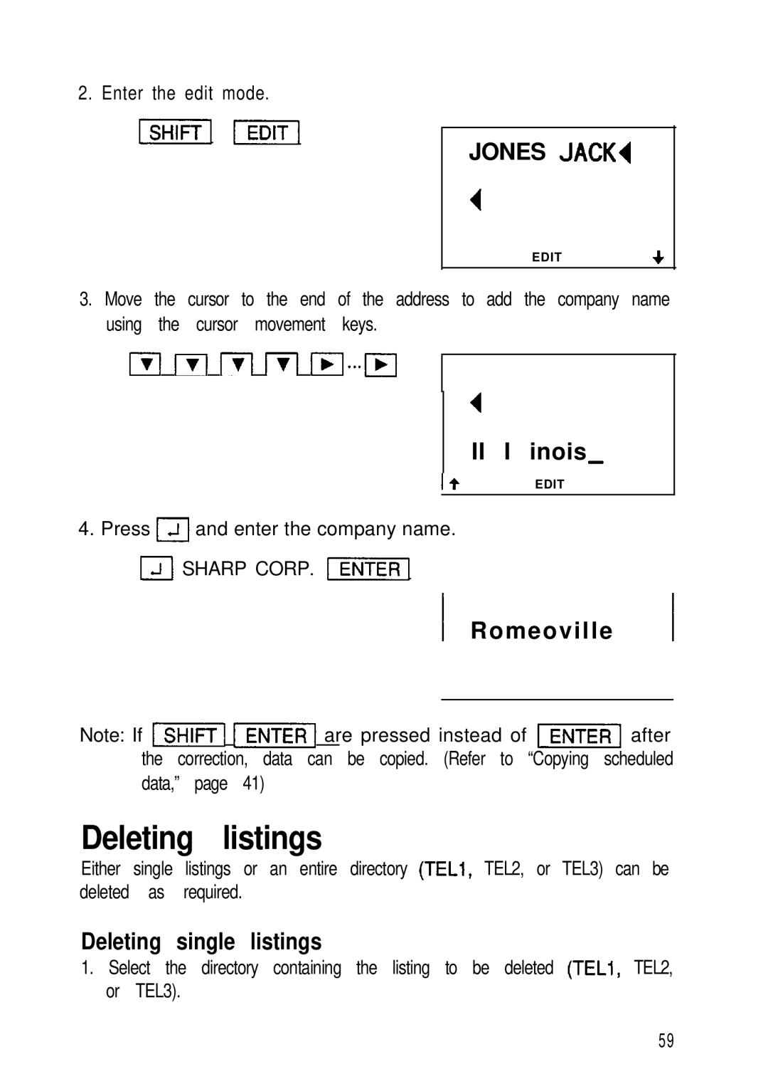 Sharp ZQ-2400, ZQ-2200, ZQ-2000 manual Deleting listings, Jones JACK4 