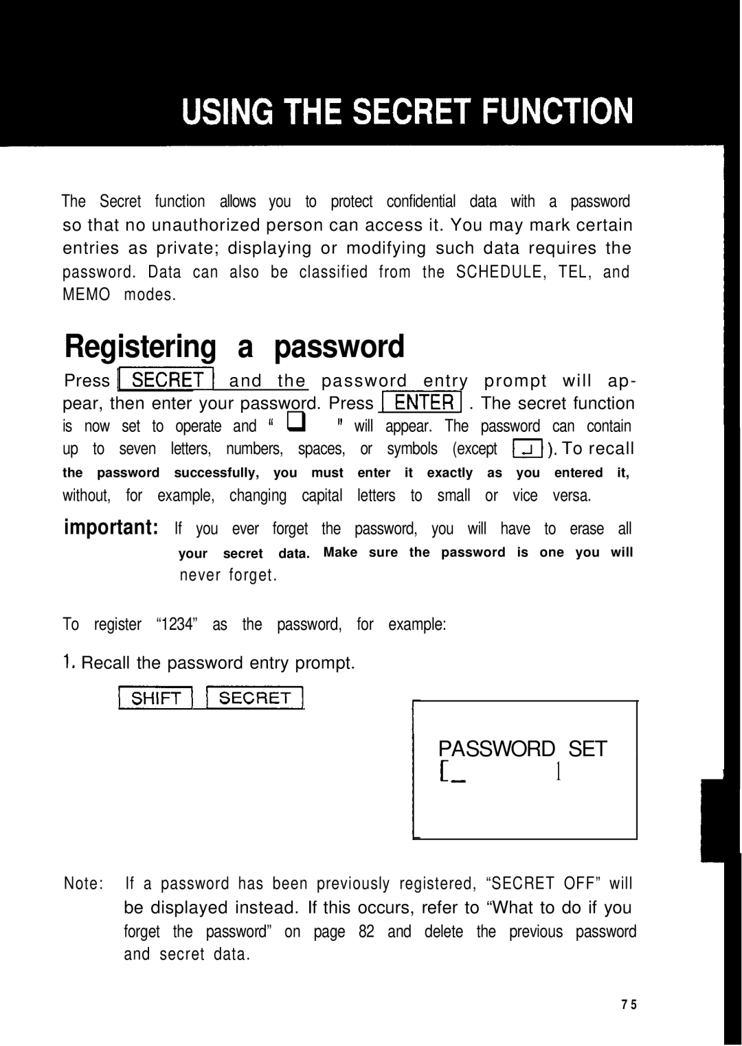 Sharp ZQ-2000, ZQ-2200, ZQ-2400 manual Registering a password, Password SET 