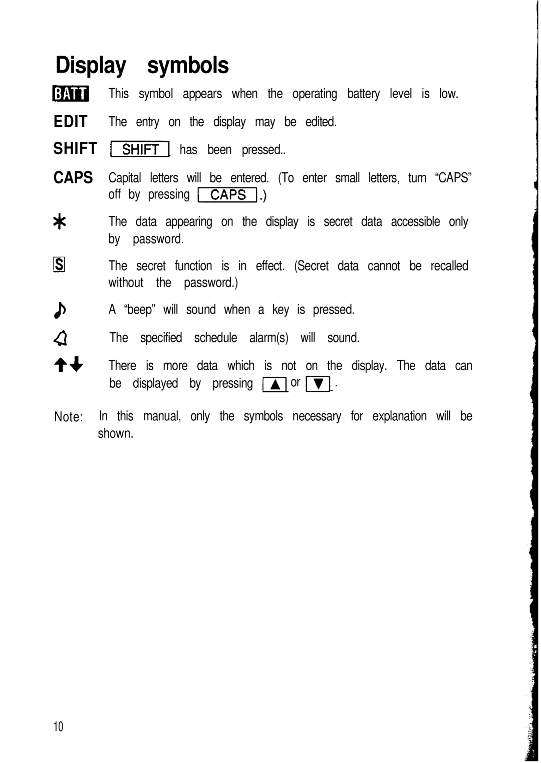 Sharp ZQ-2000, ZQ-2200, ZQ-2400 manual Display symbols 