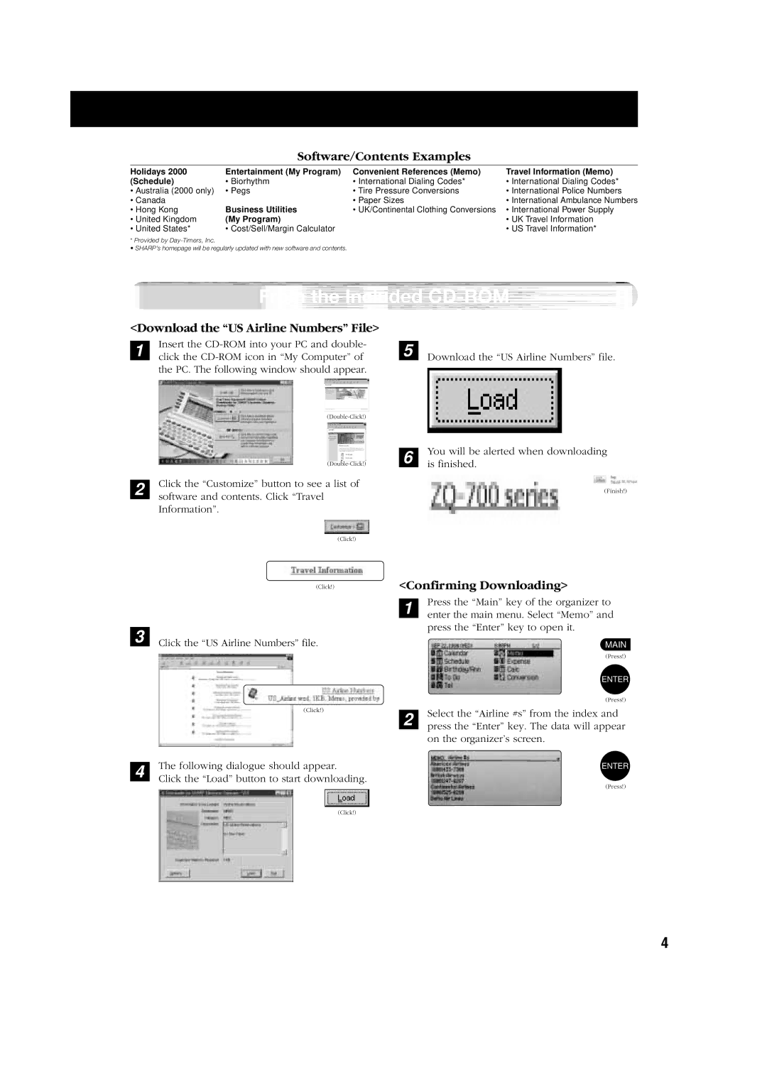 Sharp ZQ-700 SERIES manual From the Included CD-ROM, Software/Contents Examples, Download the US Airline Numbers File 