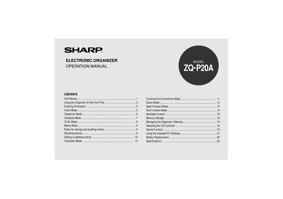 Sharp ZQ-P20A operation manual 