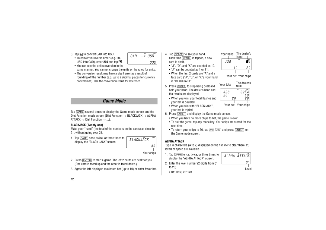 Sharp ZQ-P20A Game Mode, Tap to convert CAD into USD, To convert in reverse order e.g, Blackjack Twenty-one 