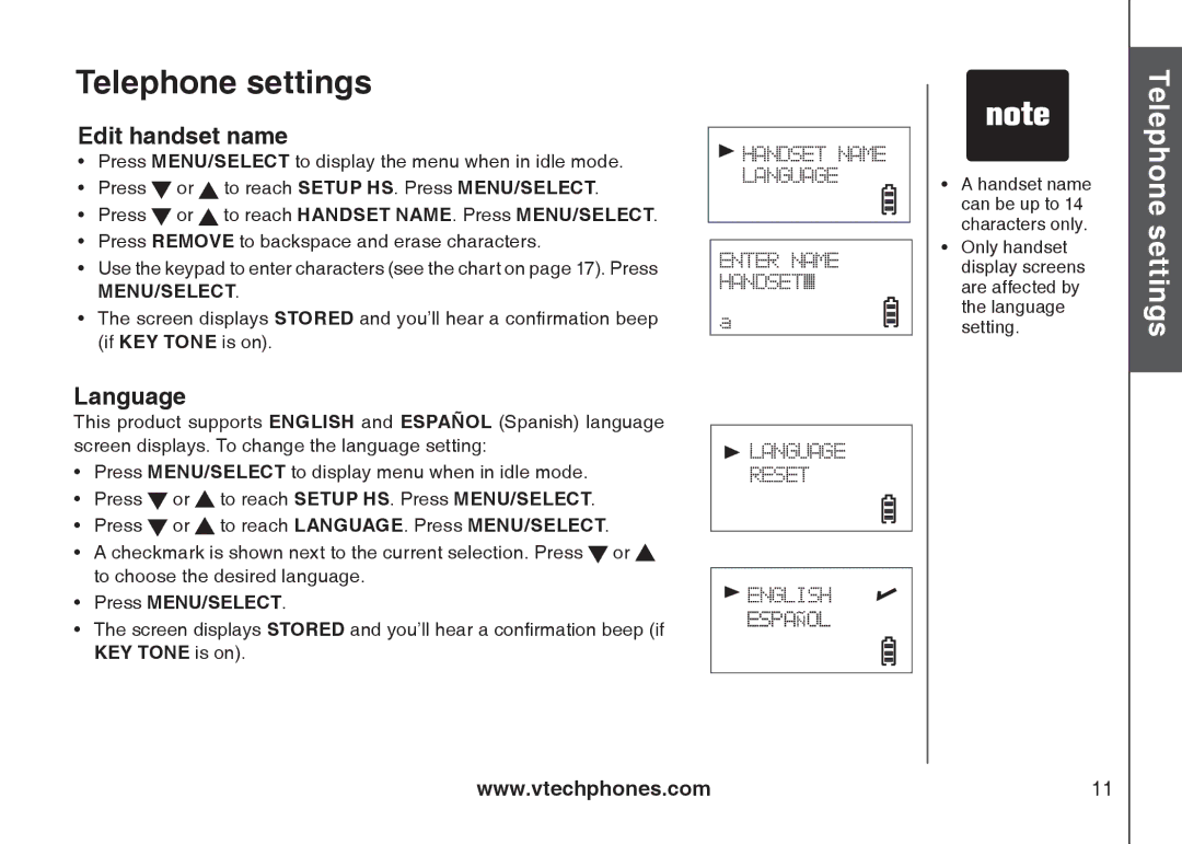 Sharper Image 6031 important safety instructions Edit handset name, Language, Press MENU/SELECT 