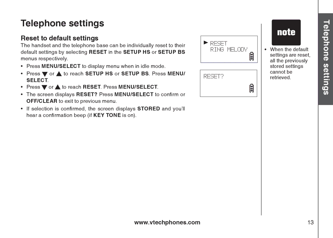 Sharper Image 6031 important safety instructions Reset to default settings, Select 