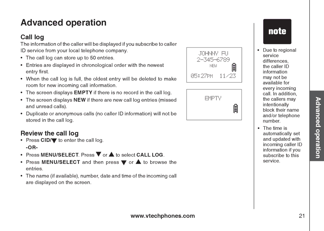 Sharper Image 6031 important safety instructions Call log, Review the call log 