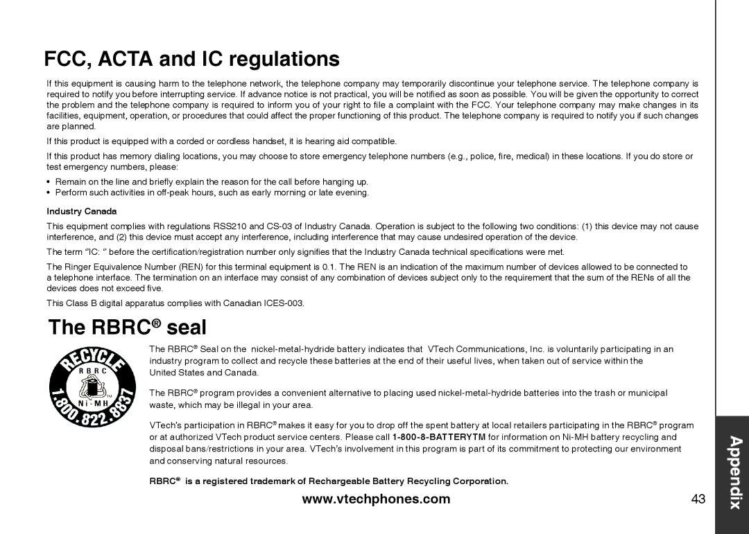 Sharper Image 6031 important safety instructions Rbrc seal, Industry Canada 