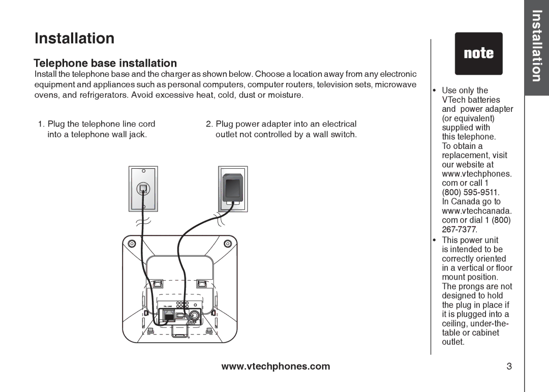 Sharper Image 6031 important safety instructions Telephone base installation, 800 