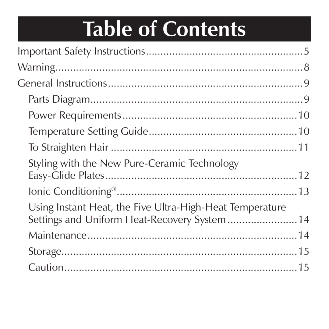 Sharper Image CA899, CA898 manual Table of Contents 