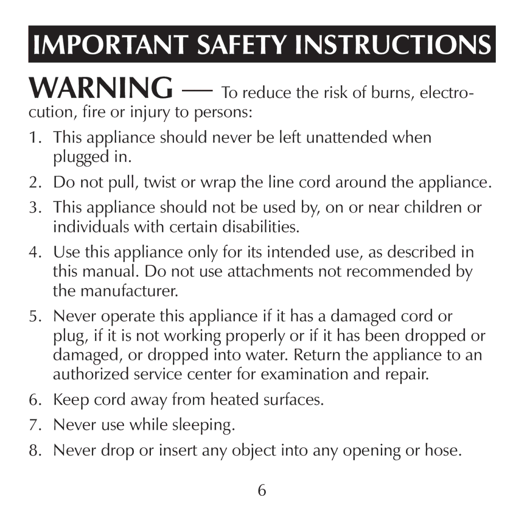 Sharper Image CA899, CA898 manual Important Safety Instructions 