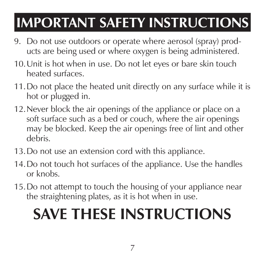 Sharper Image CA898, CA899 manual Important Safety Instructions 