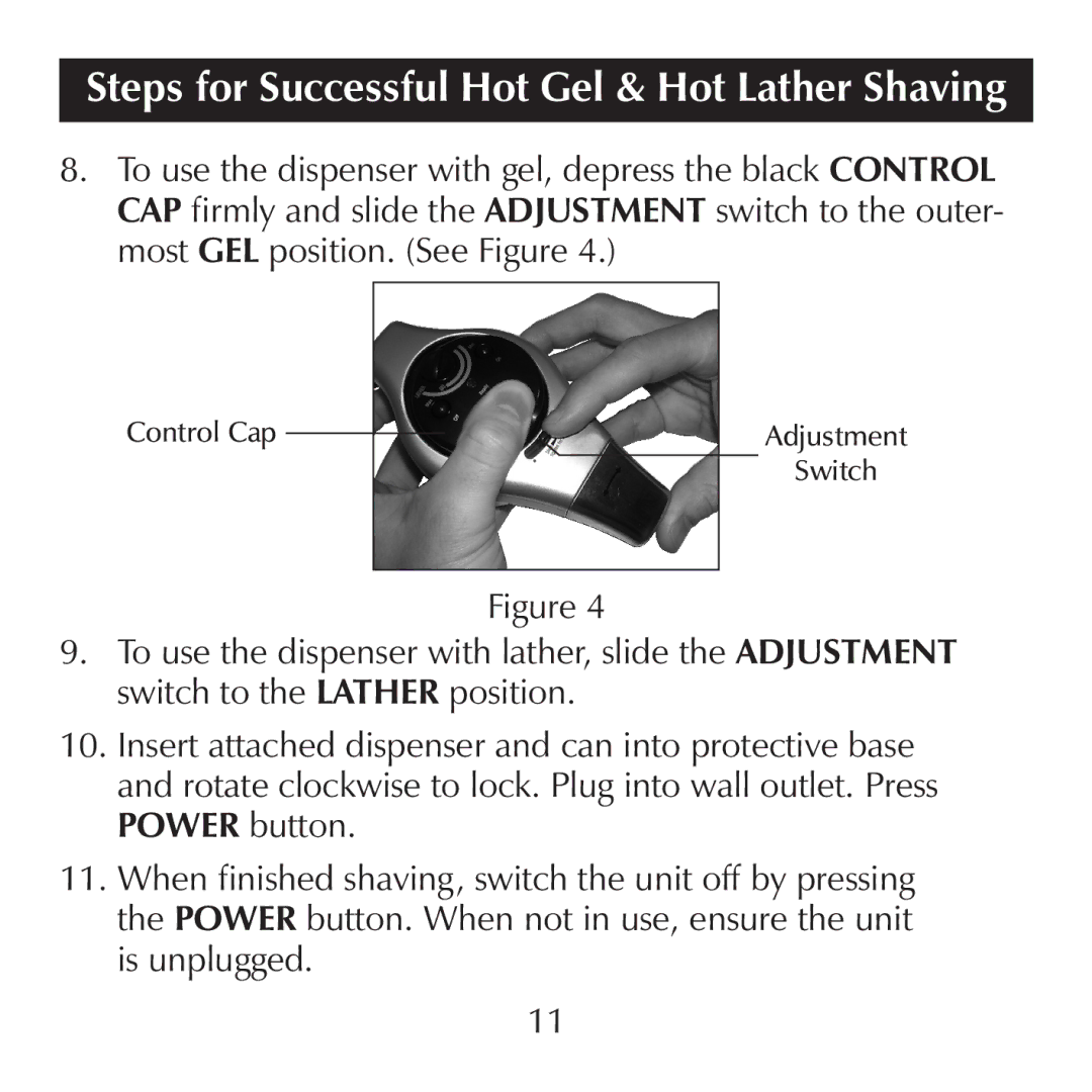 Sharper Image CA900 manual Control Cap Adjustment Switch 