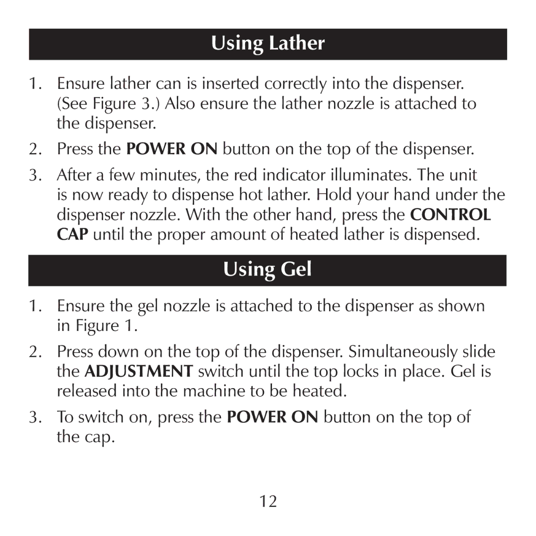 Sharper Image CA900 manual Using Lather, Using Gel 