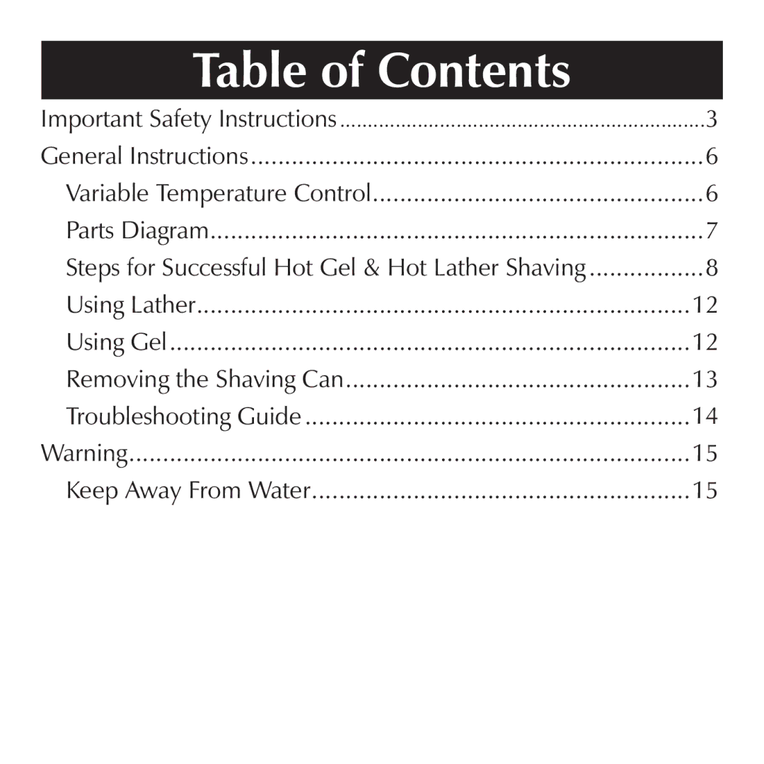 Sharper Image CA900 manual Table of Contents 