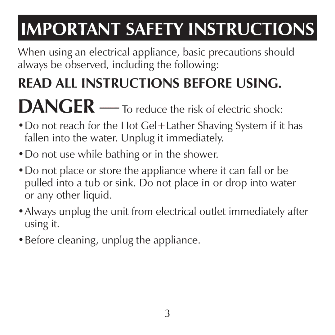 Sharper Image CA900 manual Important Safety Instructions 