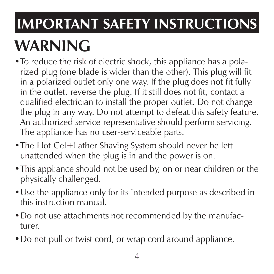 Sharper Image CA900 manual Important Safety Instructions 