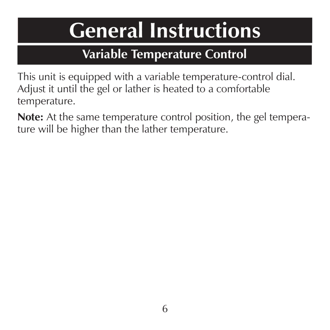 Sharper Image CA900 manual General Instructions, Variable Temperature Control 