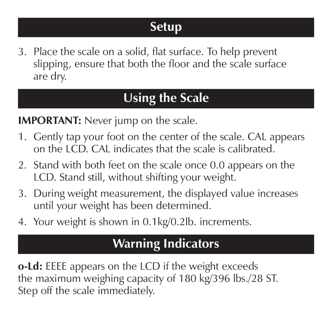 Sharper Image EM150 manual Using the Scale, Important Never jump on the scale 