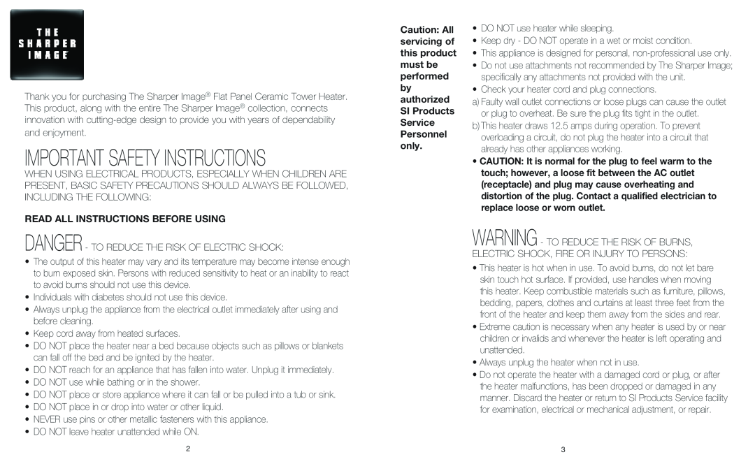 Sharper Image EVSI-HTR70 instruction manual Read All Instructions Before Using, Important Safety Instructions 