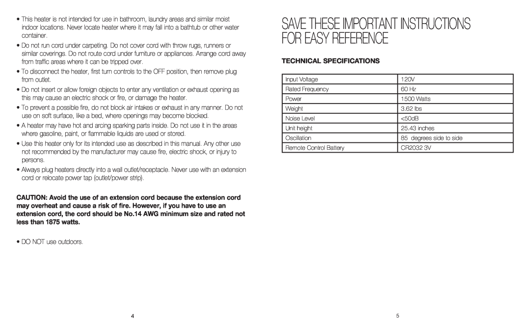 Sharper Image EVSI-HTR70 instruction manual Technical Specifications 