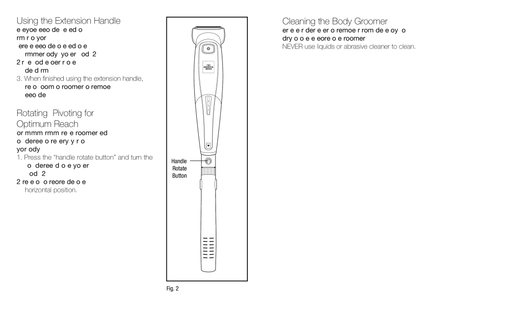 Sharper Image GR-G300 Using the Extension Handle, Rotating & Pivoting for Optimum Reach, Cleaning the Body Groomer 