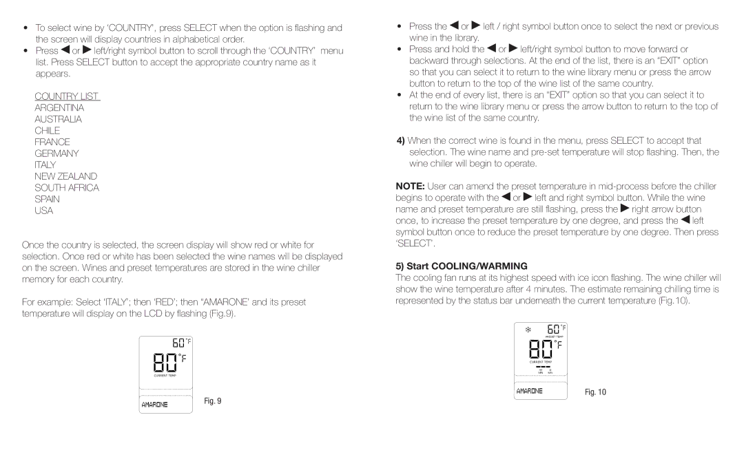 Sharper Image KP-W400 instruction manual NEW Zealand South Africa Spain USA, Start COOLING/WARMING 