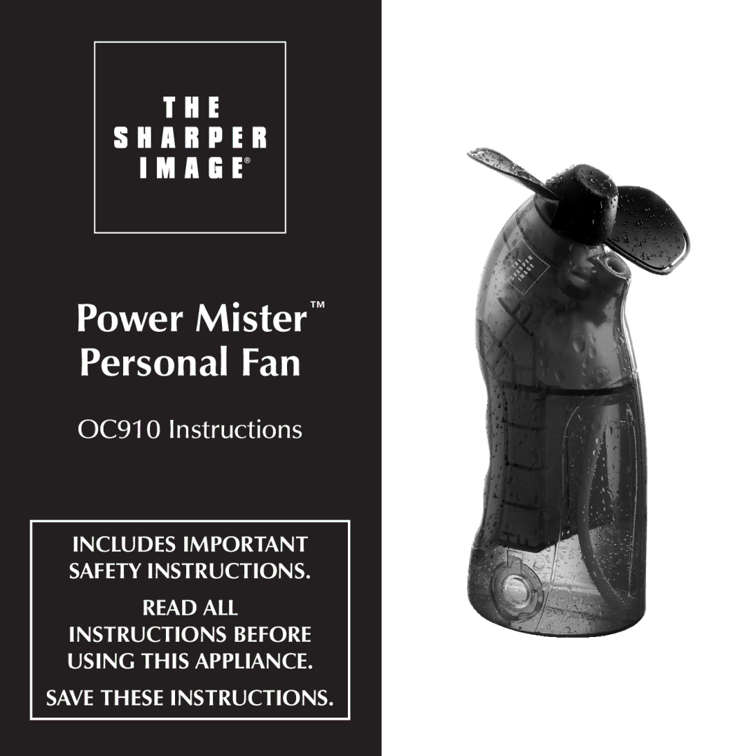 Sharper Image OC910 important safety instructions Power Mister Personal Fan 