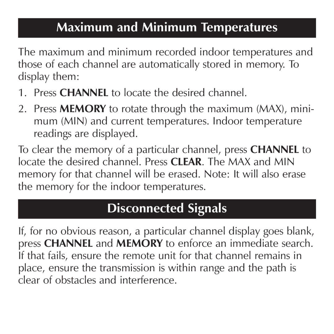 Sharper Image OQ234 manual Maximum and Minimum Temperatures, Disconnected Signals 