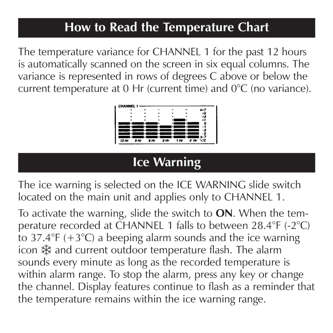 Sharper Image OQ234 manual How to Read the Temperature Chart, Ice Warning 