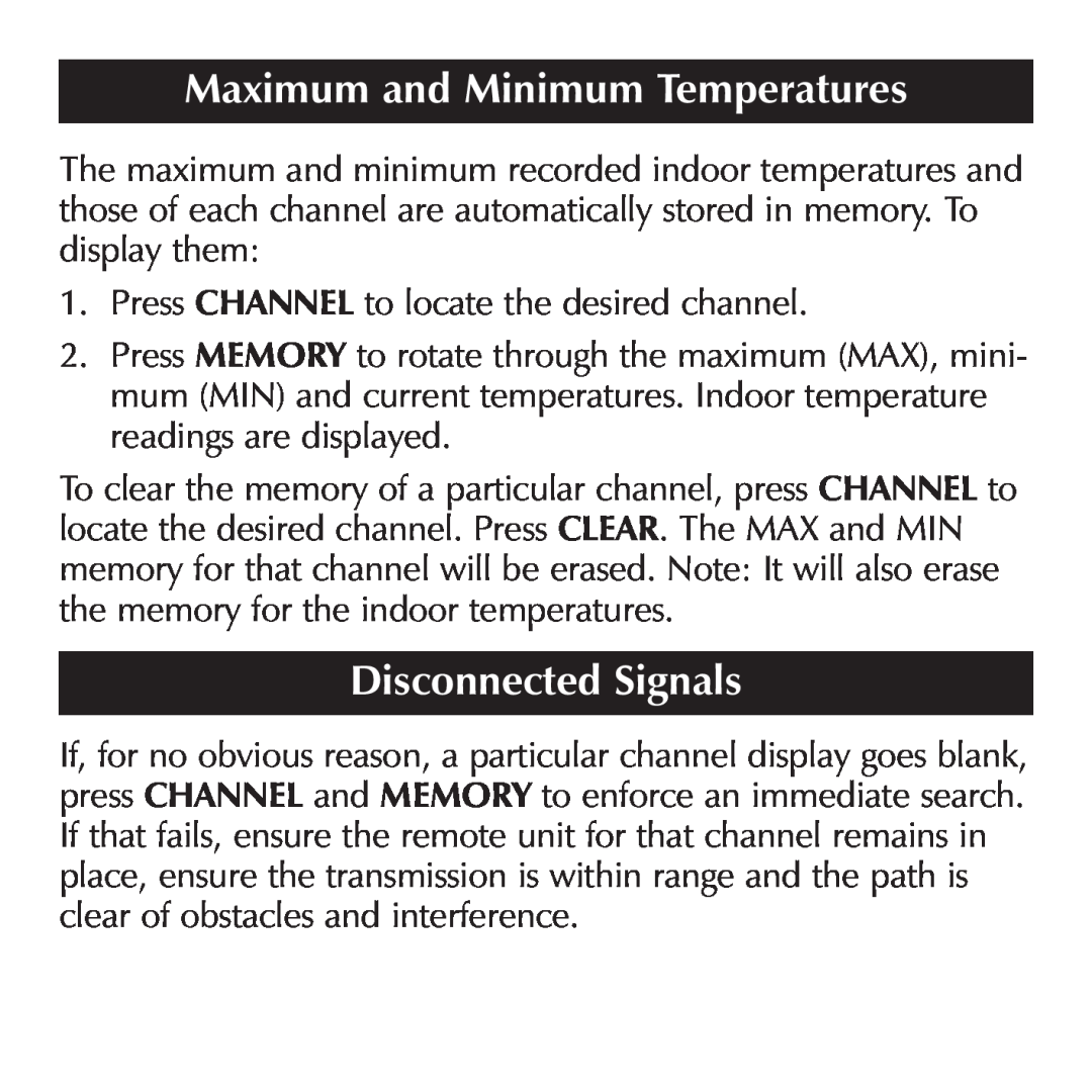 Sharper Image OQ234 manual Maximum and Minimum Temperatures, Disconnected Signals 