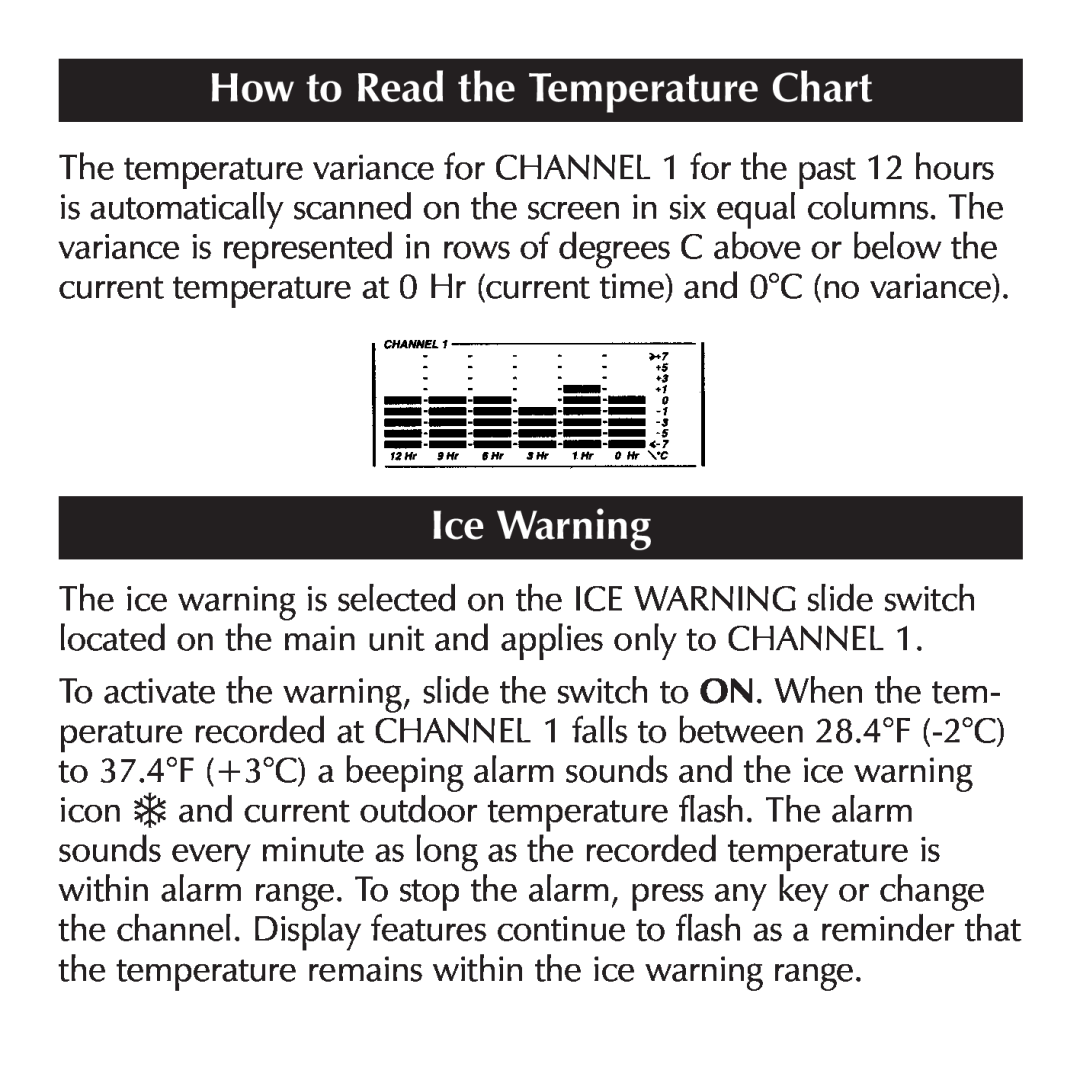 Sharper Image OQ234 manual How to Read the Temperature Chart, Ice Warning 