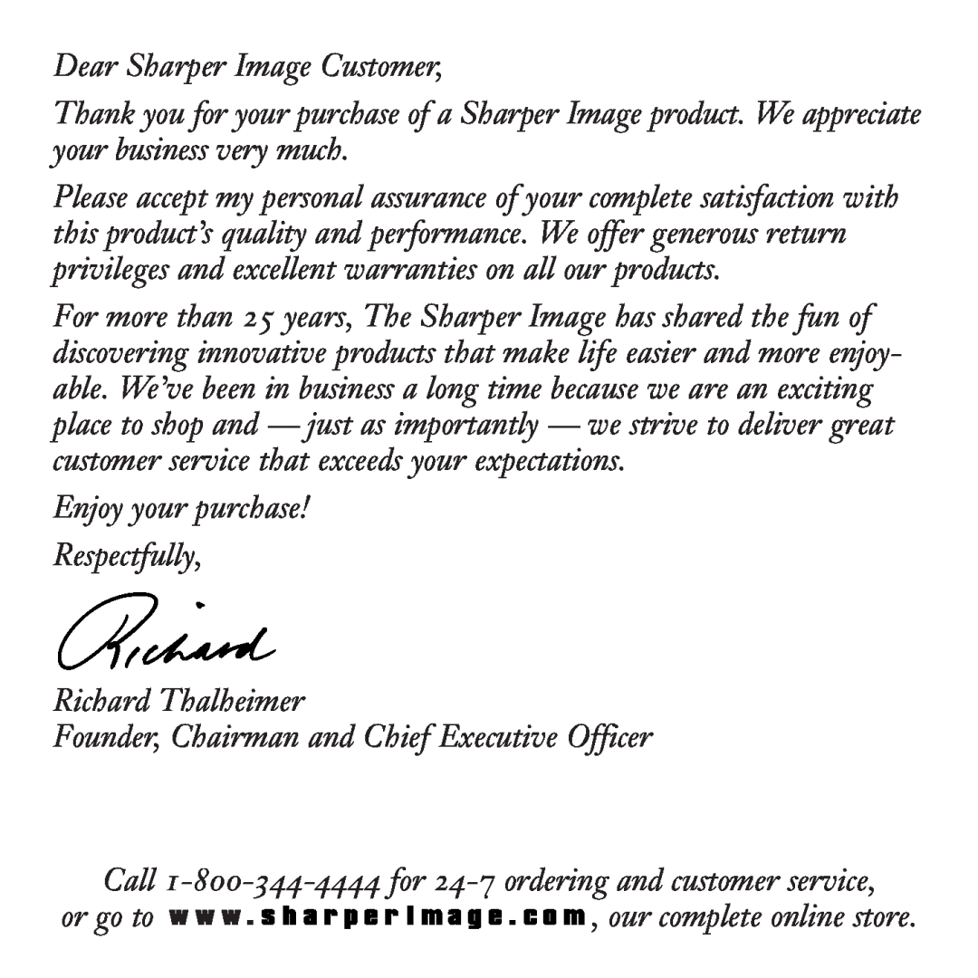 Sharper Image OQ234 manual Dear Sharper Image Customer 