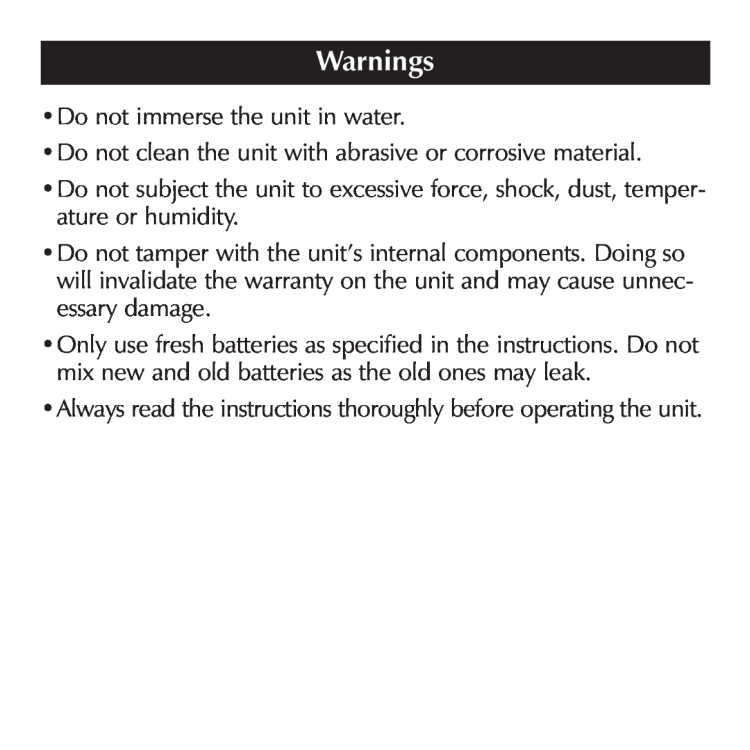 Sharper Image OQ234 manual Warnings 