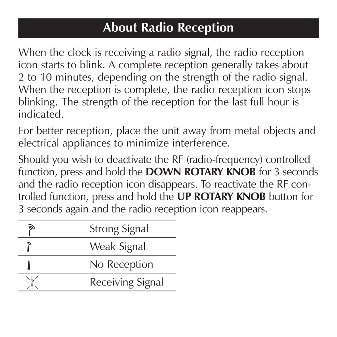 Sharper Image OQ314 manual About Radio Reception 