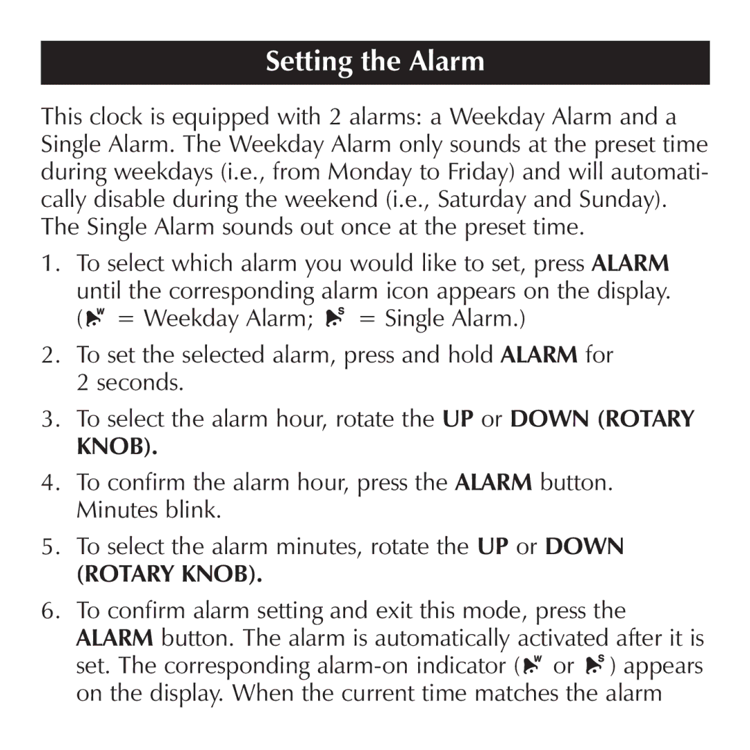 Sharper Image OQ314 manual Setting the Alarm, Knob 