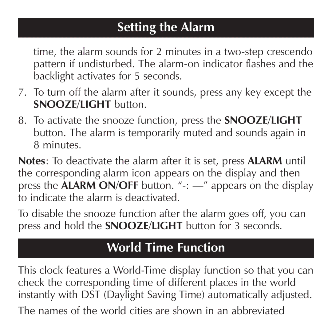 Sharper Image OQ314 manual World Time Function 