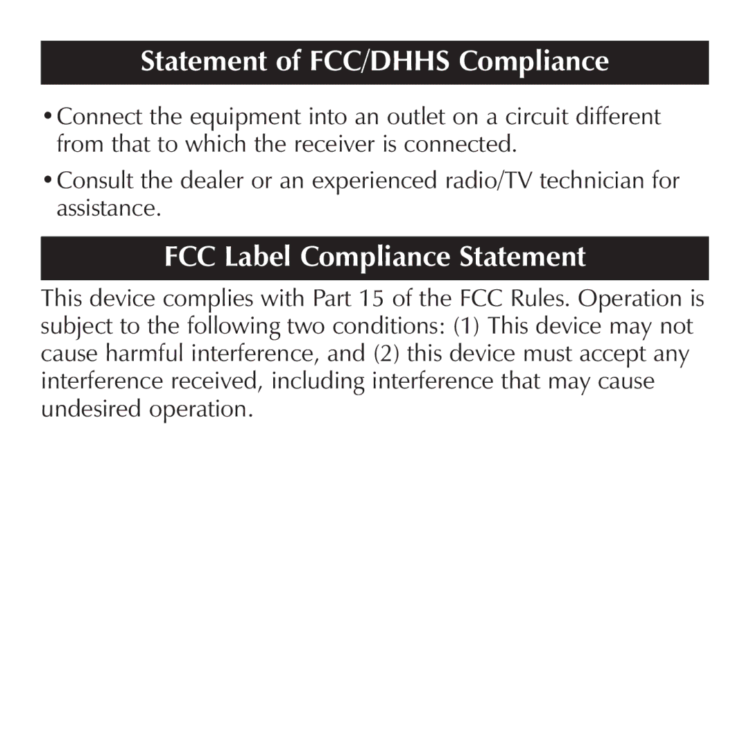 Sharper Image OQ314 manual FCC Label Compliance Statement 