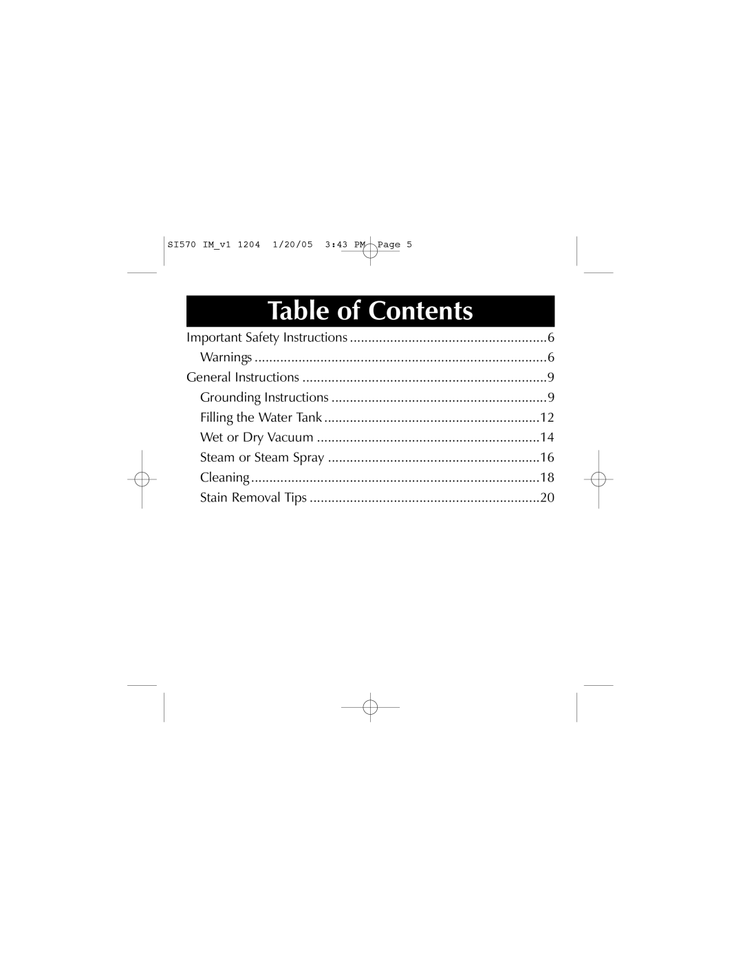 Sharper Image S1570 manual Table of Contents 