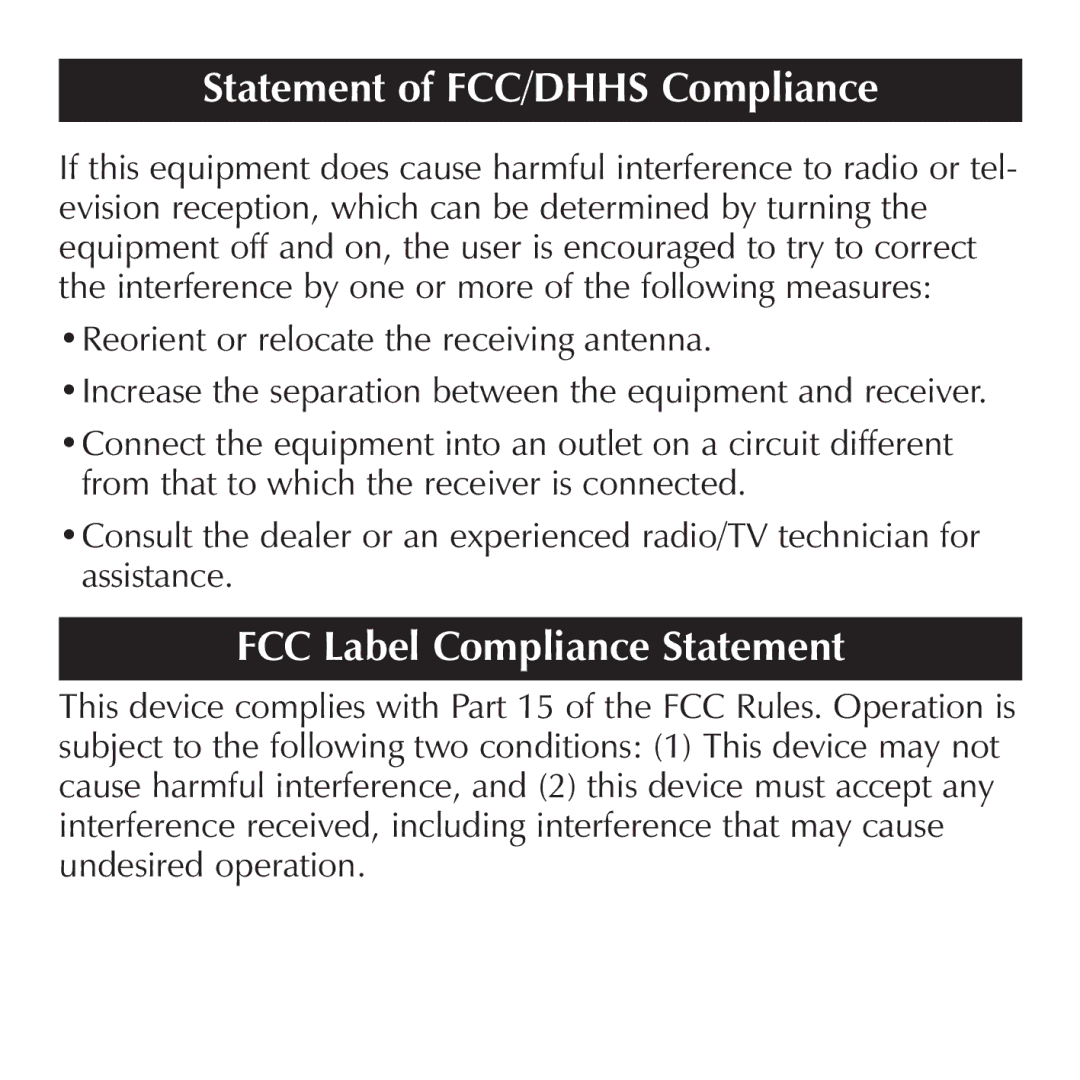 Sharper Image SI519, SI513 manual FCC Label Compliance Statement 