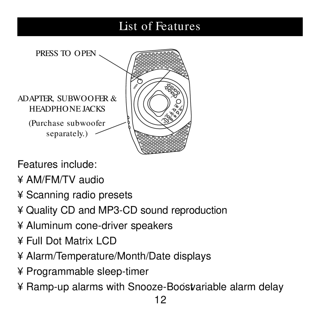 Sharper Image SI738 manual List of Features 