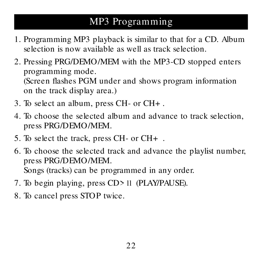 Sharper Image SI738 manual MP3 Programming 