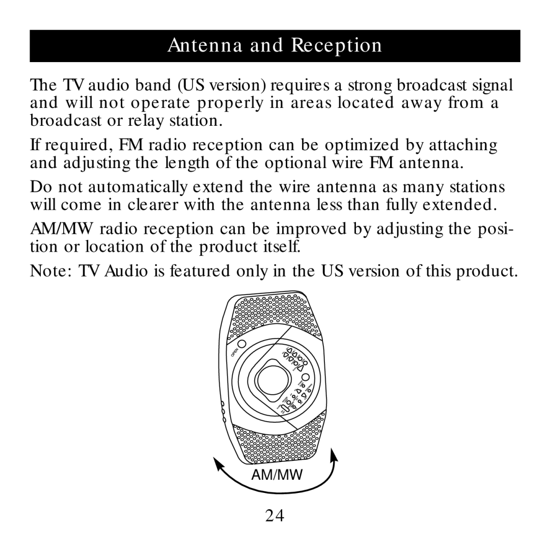 Sharper Image SI738 manual Antenna and Reception 