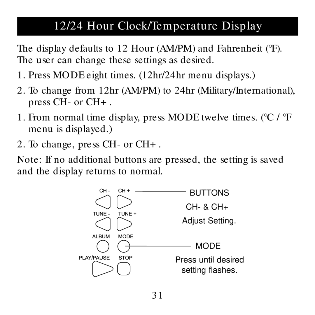 Sharper Image SI738 manual 12/24 Hour Clock/Temperature Display 