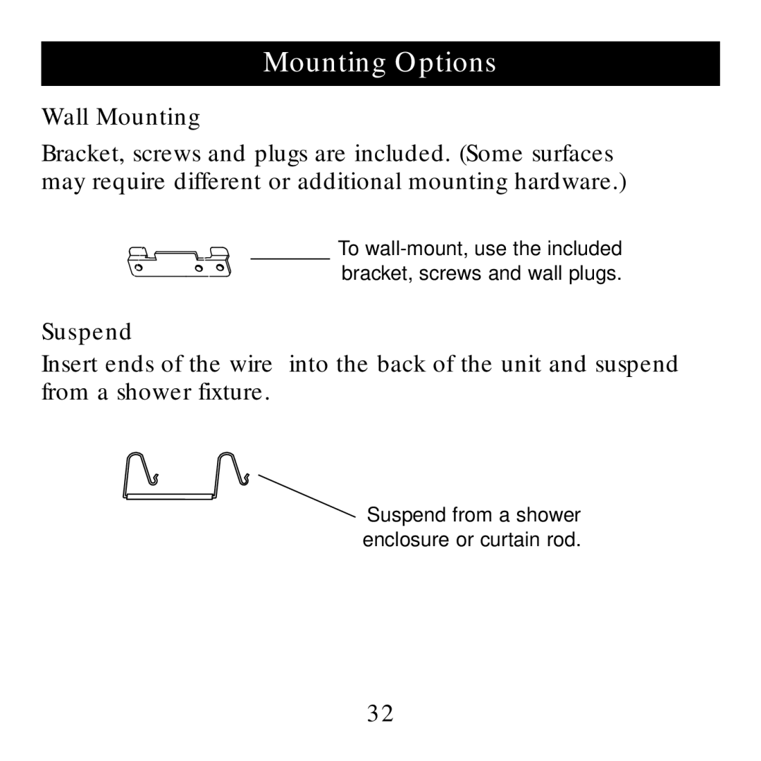 Sharper Image SI738 manual Wall Mounting, Suspend 